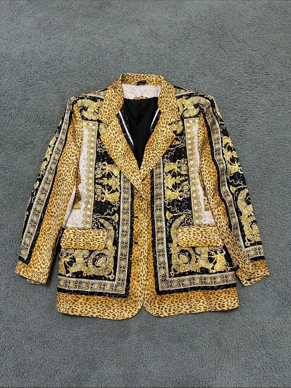 Paolo Santini baroque cheetah print rare vintage 90s ornate metallic silk blazer